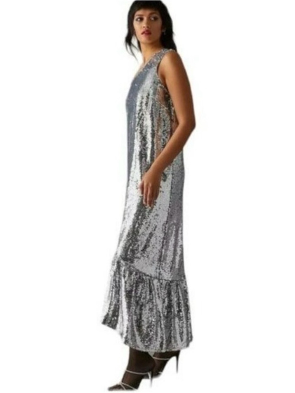 Anthropologie Maeve Small Sequins One Shoulder Maxi Evening Formal Dress NWT - Picture 5 of 11